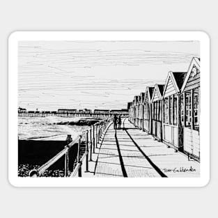 Southwold Beach Huts at Sunset Ink Sketch Sticker